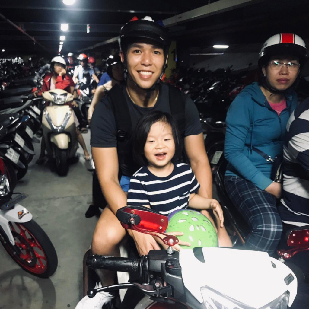 Leon Qiu and Jude on motorbike