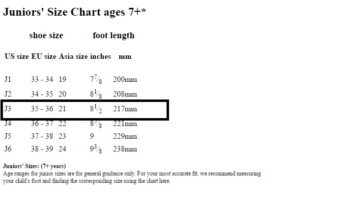 Crocs J3 Size Chart