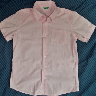United Colors of Benetton Pink  White Pin Stripe Short Sleeve Shirt IMAGE.jpg