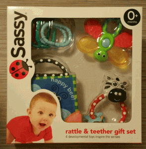 Sassy 4 piece Newborn Rattle and Teether Gift Set -1.gif
