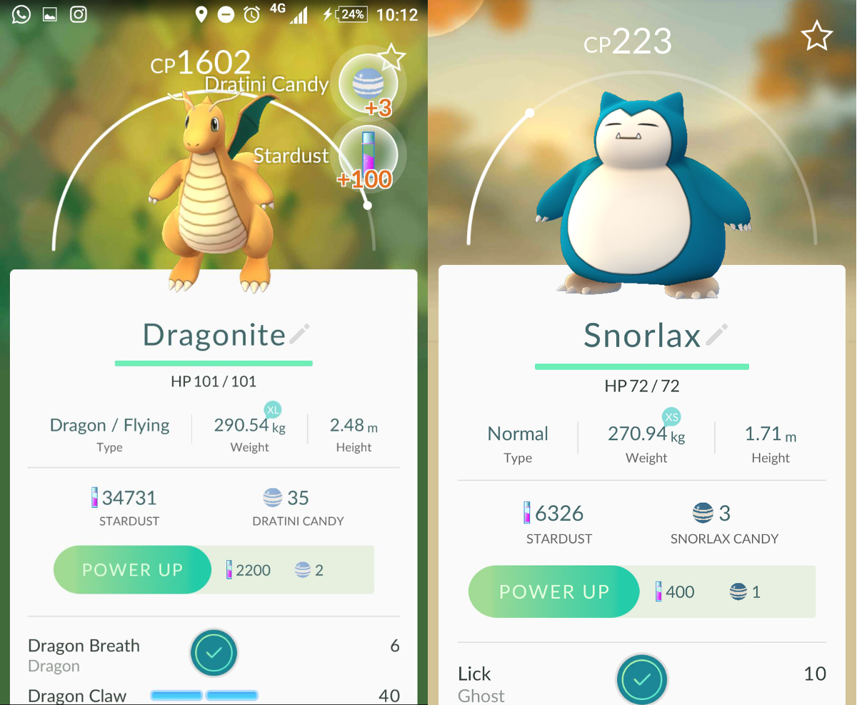 Pokémon GO - Dragonite and Snorlax