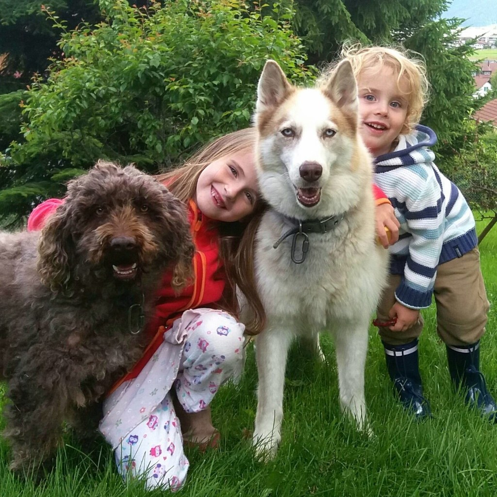 Kids and pets - Faye and Gustav with dogs