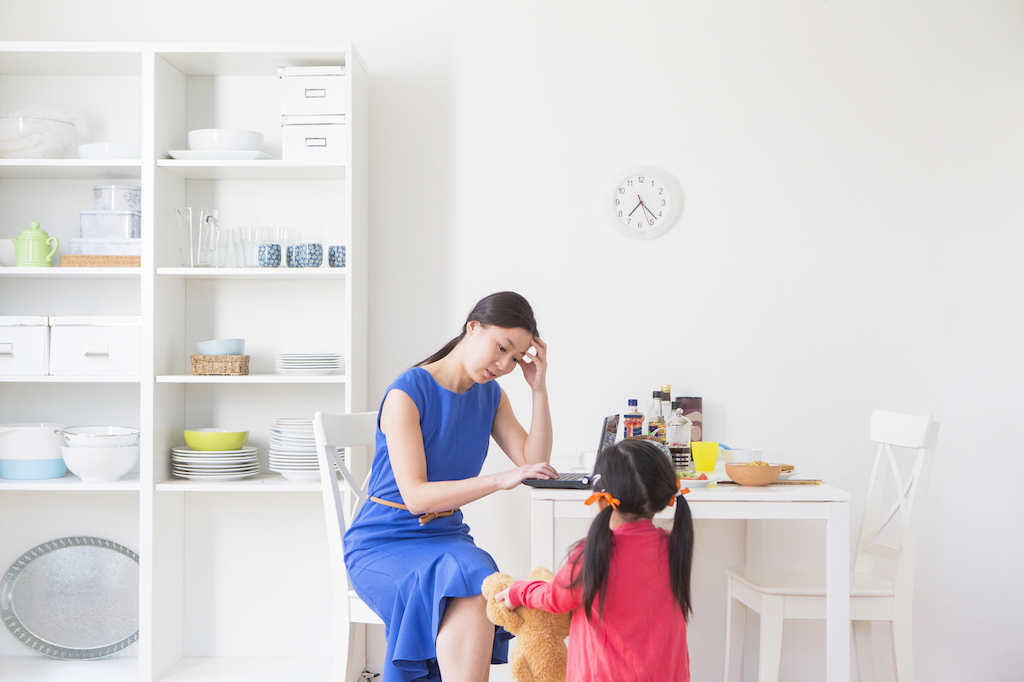 job frustrated SAHM with child