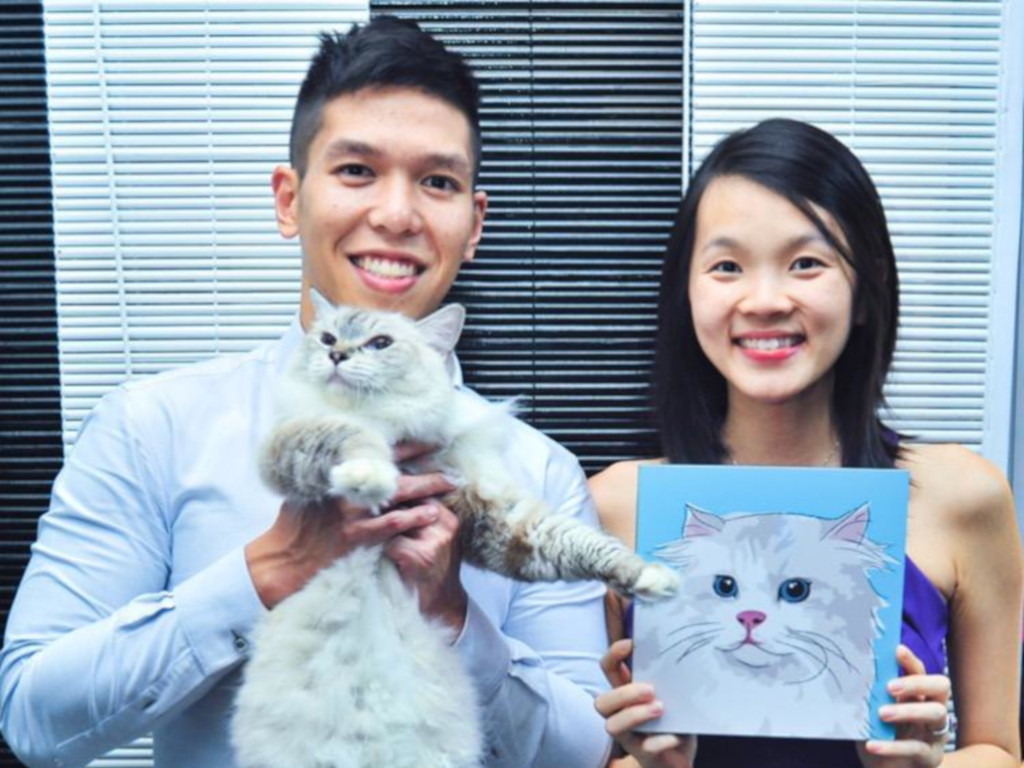 Leon Qiu with wife and cat