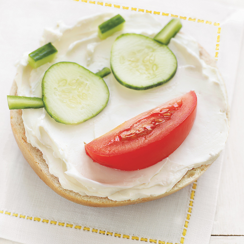 Cream Cheese Bagels with Veggie Faces