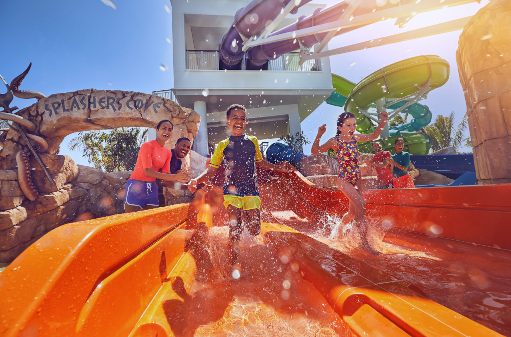 kids playing at waterpark