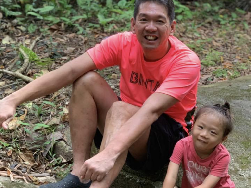 Raymond Lim and son Timothy hiking